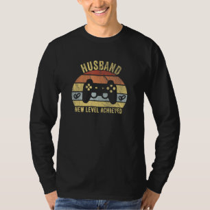Mens Husband New Level Achieved Groom Gaming T-Shirt