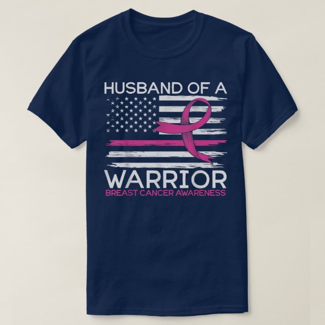 Mens Husband Of A Warrior Breast Cancer for Breast T-Shirt (Design Front)