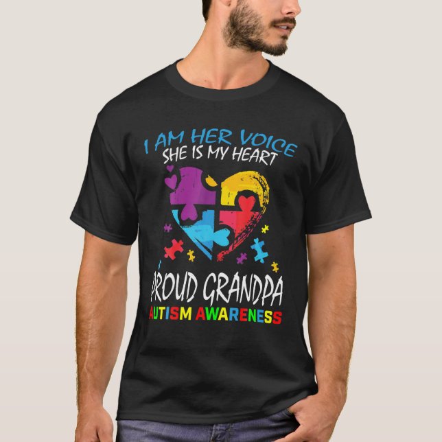 Mens I Am Her Voice Proud Grandpa Autism Awareness T-Shirt (Front)