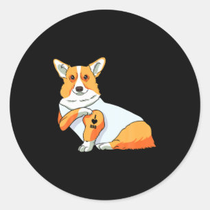 Mens I Love Dad Tattoo Funny Corgi Dog Fathers Da  Classic Round Sticker