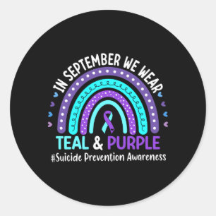 Mens In September Wear Teal Purple Ribbon Suicide Classic Round Sticker