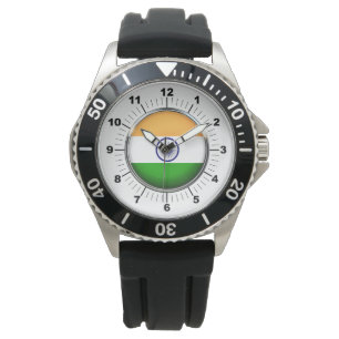 Men's India Flag Crown Black Rubber Strap Watch