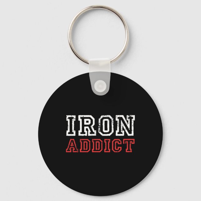 Mens Iron Addict Gym Workout Fitness Bodybuilding  Key Ring (Front)