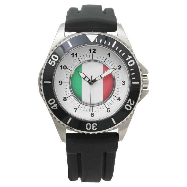 Men's Italy Flag Black Rubber Strap Watch  (Front)