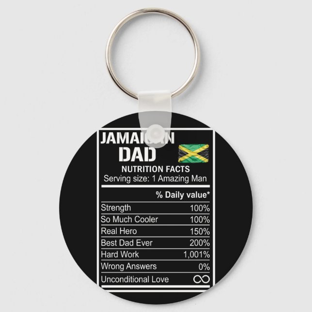 Mens Jamaican Dad Nutrition Facts Fathers Day Hero Key Ring (Front)
