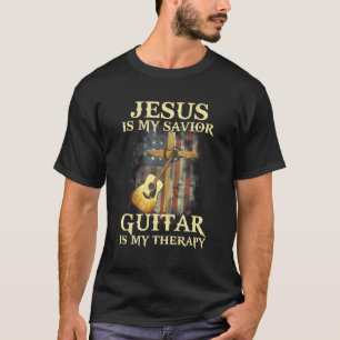 Mens Jesus Is My Saviour Guitar Is My Therapy Fath T-Shirt