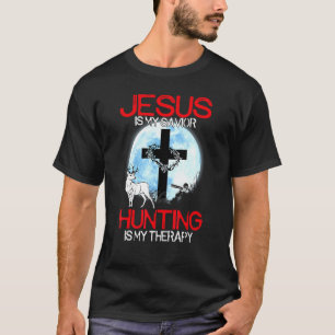 Mens Jesus Is My Saviour Hunting Is My Therapy T-Shirt