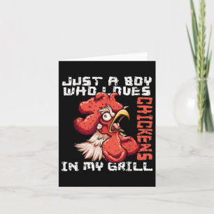 Mens Just A Boy Who Loves Chickens, In My Grill - Card
