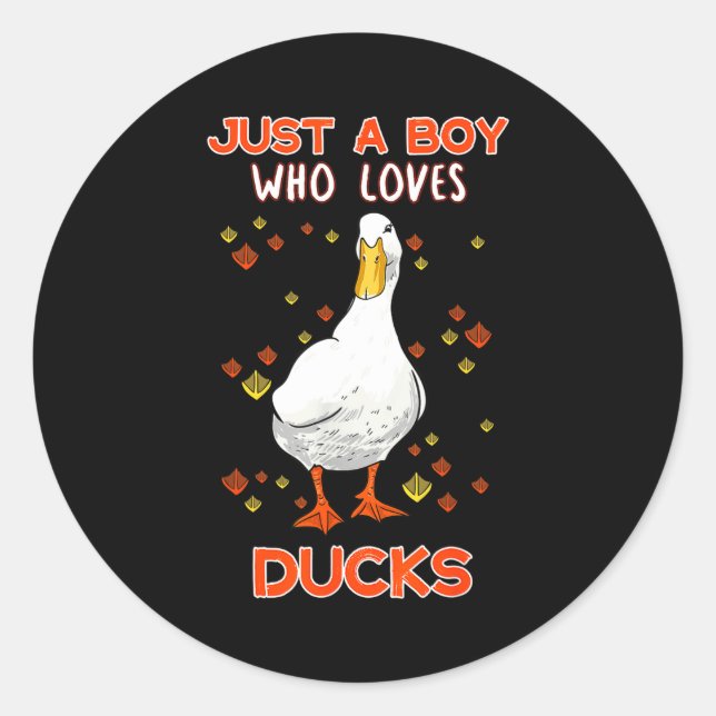 Mens Just A Boy Who Loves Ducks Funny Duck Lover Q Classic Round Sticker (Front)
