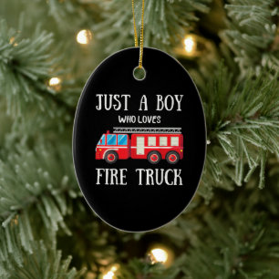 Mens Just A Boy Who Loves Fire Truck Ceramic Tree Decoration