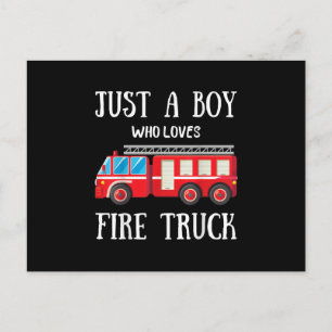 Mens Just A Boy Who Loves Fire Truck Holiday Postcard