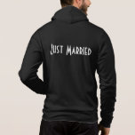 Mens Just Married Hoodie<br><div class="desc">This soft zip hoodie by Bella is for the groom to relax in, shown in Black with a Just Married text on the back.
Customise this item or buy as is.</div>