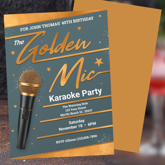 Men's Karaoke 40TH (editable) Birthday Party Invitation (Creator Uploaded)