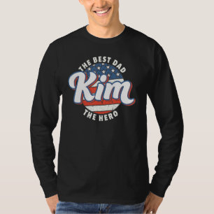 Mens Kim Best Dad Hero US Flag Personalised Father T-Shirt