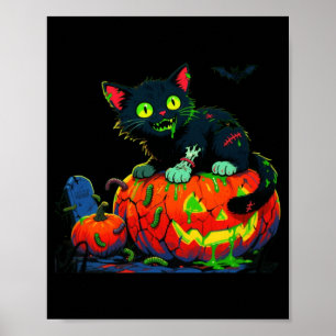 Mens Kitty Halloween Pumpkin Black Cat Performance Poster