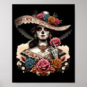 Mens La Catrina Colourful Skull Mexican Dia De Los Poster