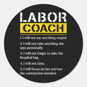 Mens Labour Coach Expecting Dad Rules Papa Funny B Classic Round Sticker
