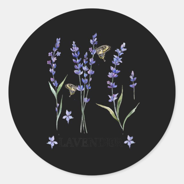 mens lavender plant butterfly herb purple flower classic round sticker (Front)