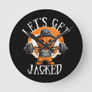 Mens Lets Get Jacked Pumpkin Jack-O-Lantern Funny Round Clock