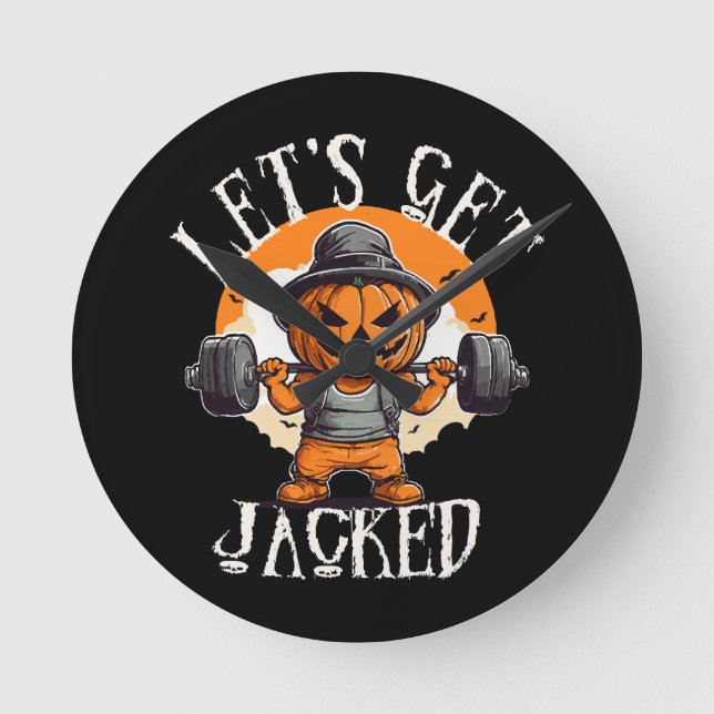 Mens Lets Get Jacked Pumpkin Jack-O-Lantern Funny Round Clock (Front)