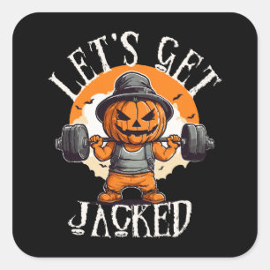 Mens Lets Get Jacked Pumpkin Jack-O-Lantern Funny Square Sticker