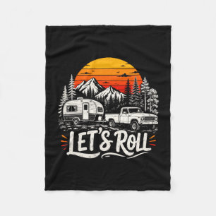 Mens lets roll pickup truck camper mountains fleece blanket