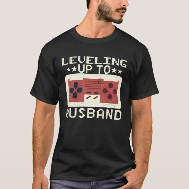 Mens Leveling Up to Husband Bachelor Party Gamer E T-Shirt (Front)