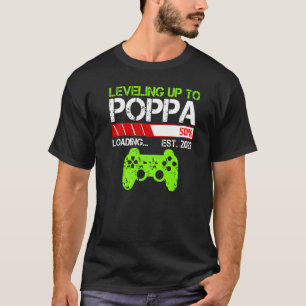 Mens Leveling Up To Poppa Est 2023   New Dad Gamer T-Shirt