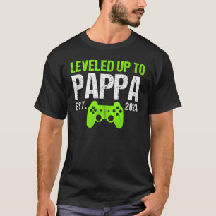 Mens Levelled Up To Pappa Est 2023     New Dad Gam T-Shirt