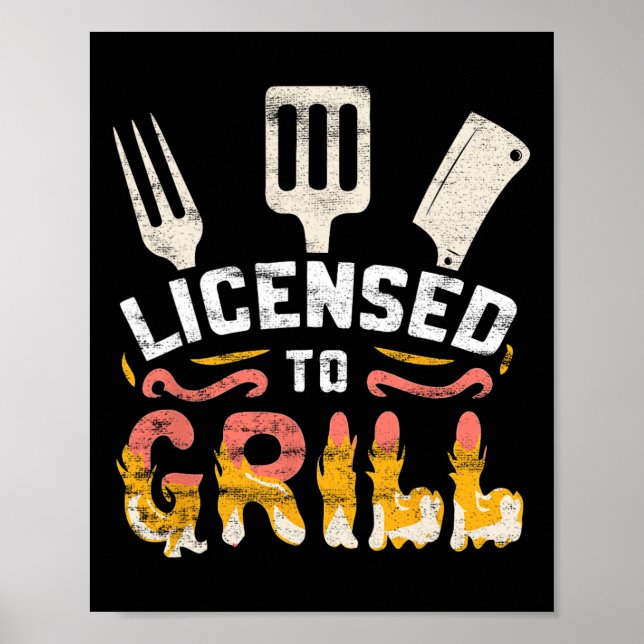 Mens licensed To Grill' Barbecue Bbq Chef Pit Mast Poster (Front)