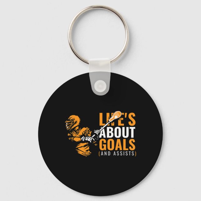 Mens Life's About Goals Lacrosse  for Boys Lacross Key Ring (Front)