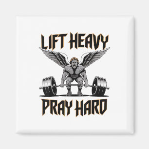 Mens Lift Heavy Pray Hard Christian Gym Workout Da Magnet