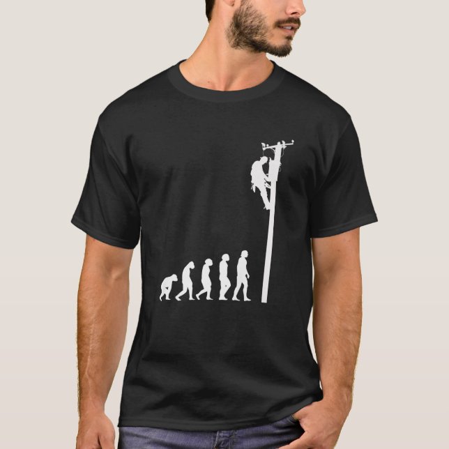 Mens Lineman Evolution Funny Electric Cable Man El T-Shirt (Front)