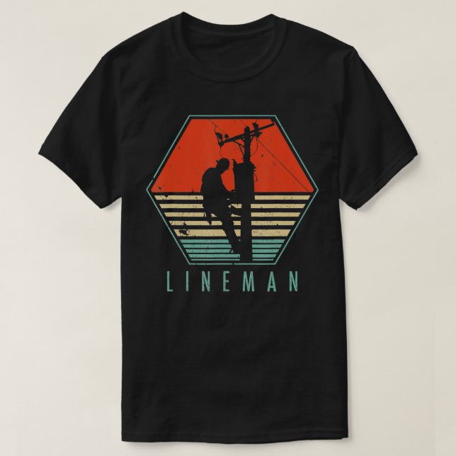 Mens Lineman  Vintage Retro Electrician Gift  T-Shirt (Design Front)