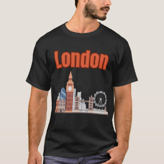 Men's London Skyline Big Font T-Shirt in Black 