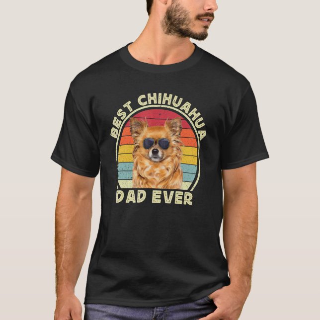 Mens Long Haired Hair Brown Chihuahua Dad Chiwawa  T-Shirt (Front)