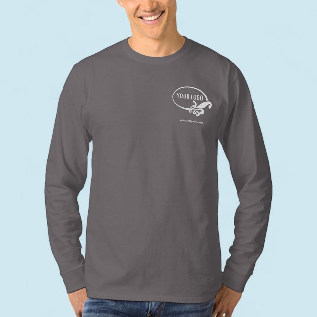 Men's Long Sleeve Business Shirt with Custom Logo (MISOOK Men’s Gray Long Sleeve Shirt with Logo)