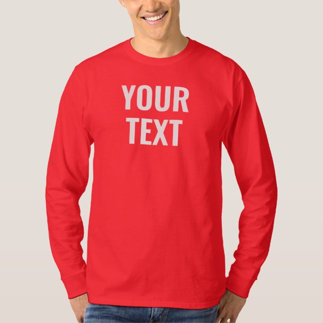 Mens Long Sleeve Deep Red White Text or Name T-Shirt (Front)