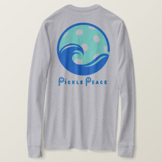 Mens long sleeve pickleball blue wave t-shirt  (Design Back)