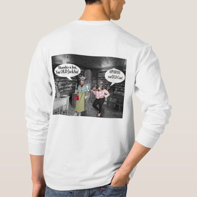 mens long sleeve tee. happy birthday cow and jacka T-Shirt (Back)