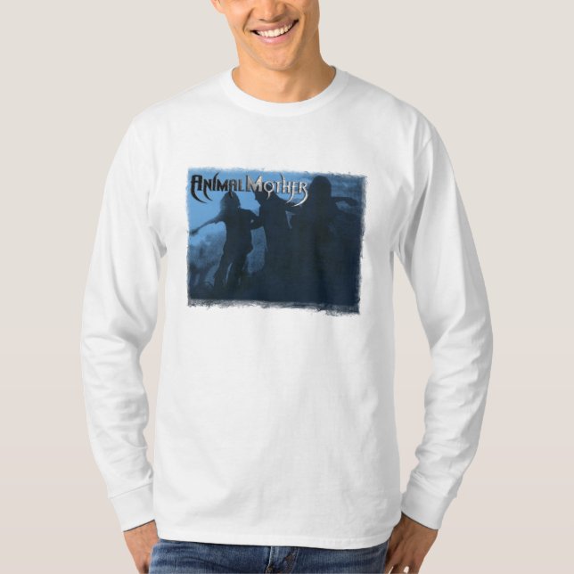 Mens Long Sleeve White T "Moshing Blue" front T-Shirt (Front)