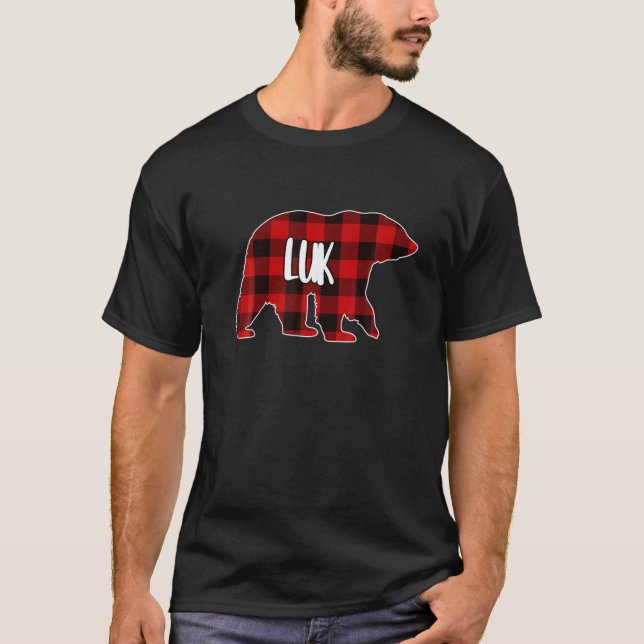 Mens Luk Bear Custom Red Buffalo Plaid Christmas P T-Shirt (Front)