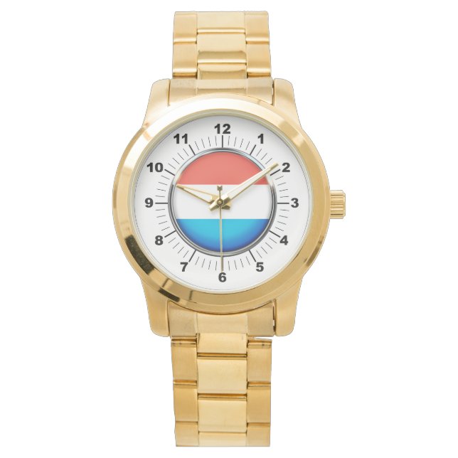 Men's Luxembourg Flag Oversized Gold Watch (Front)