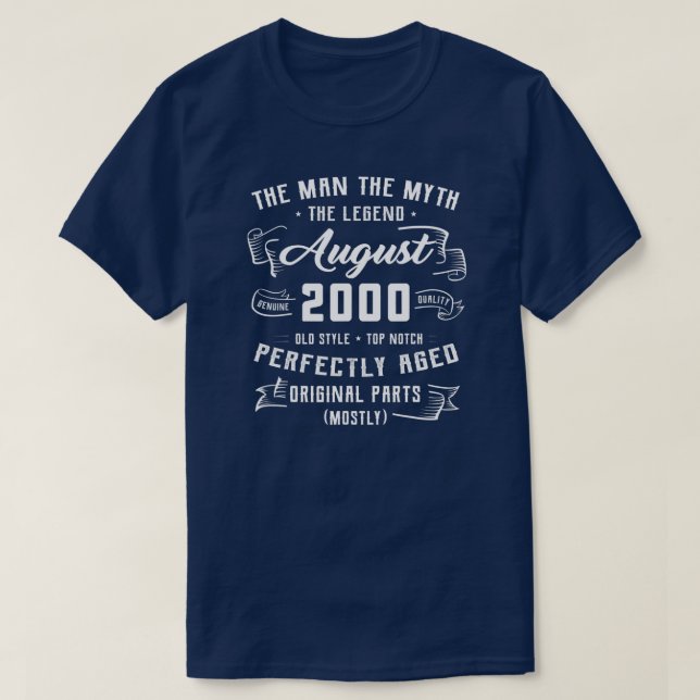 Mens Man Myth Legend August 2000 22nd Birthday T-Shirt (Design Front)