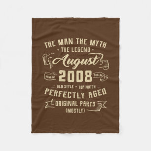 Mens Man Myth Legend August 2008 14th Birthday Fleece Blanket