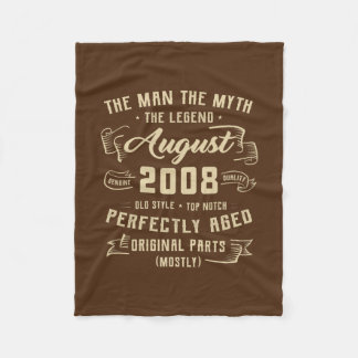 Mens Man Myth Legend August 2008 14th Birthday Fleece Blanket