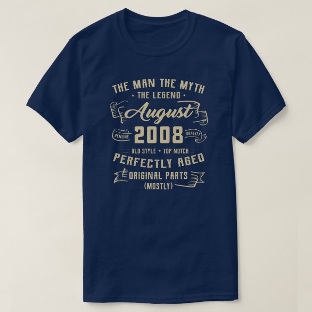 Mens Man Myth Legend August 2008 14th Birthday T-Shirt (Design Front)