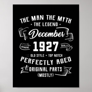 Mens Man Myth Legend December 1927 95th Birthday Poster