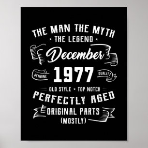 Mens Man Myth Legend December 1977 45th Birthday Poster