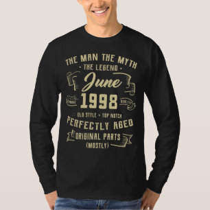 Mens Man Myth Legend June 1998 24th Birthday 24 Y T-Shirt